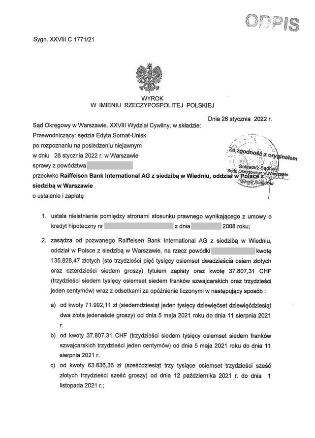 Wyrok z dnia 26 Stycznia 2022r.
